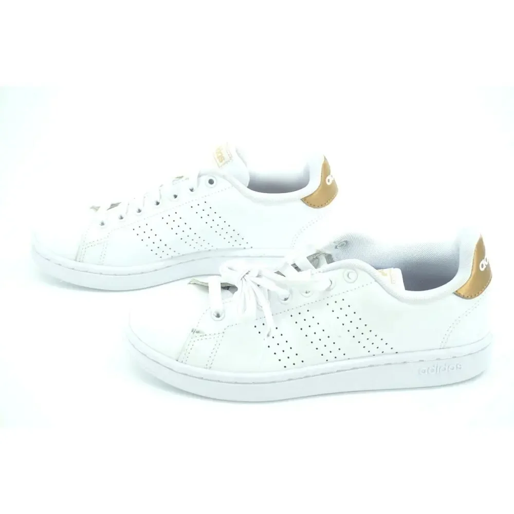Adidas Women Avantage White Leather Lace-Up Sneaker Size 6.5 striped